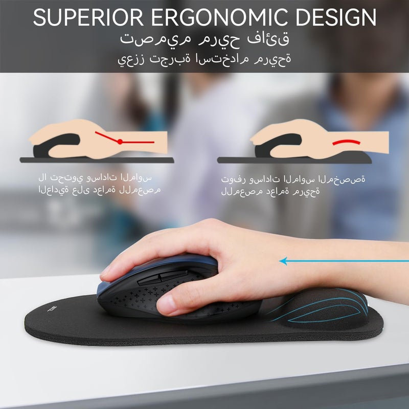 TECKNET Mouse Pad with Wrist Support, Ergonomic Gaming Mouse Pad Pain Relief, Portable Comfortable Mousepad for Computer, Laptop, Office, Home and Travel, Non-Slip Base, Waterproof Surface, Black - Image 3