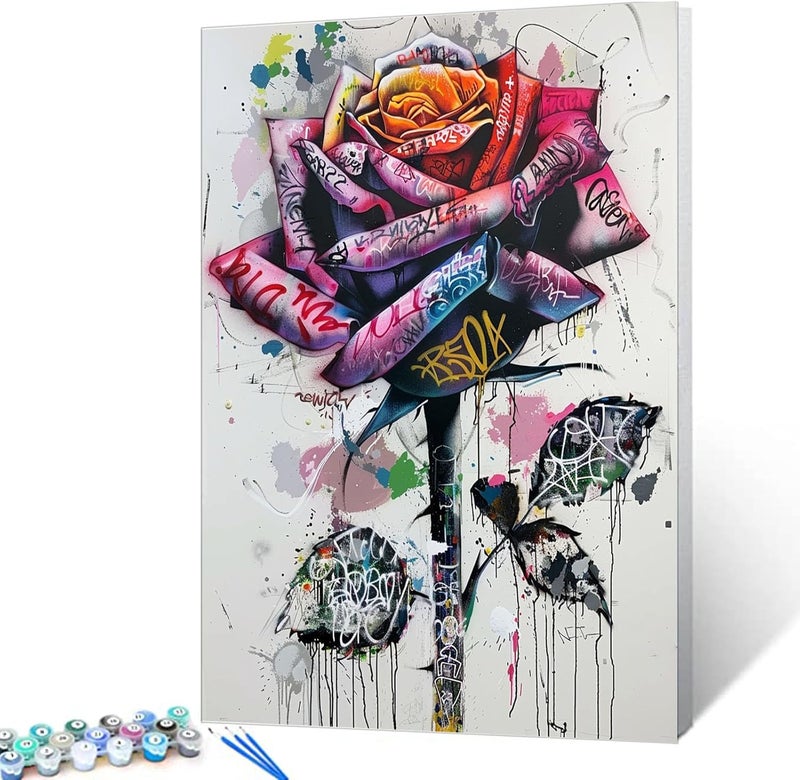 Tucocoo Street Graffiti Rose Paint by Number for Adults Beginner Students Pastel Colors Paint by Numbers for Adults Kits Acrylic Paint Suitable for Living Room 16x20Without Frame - Image 1