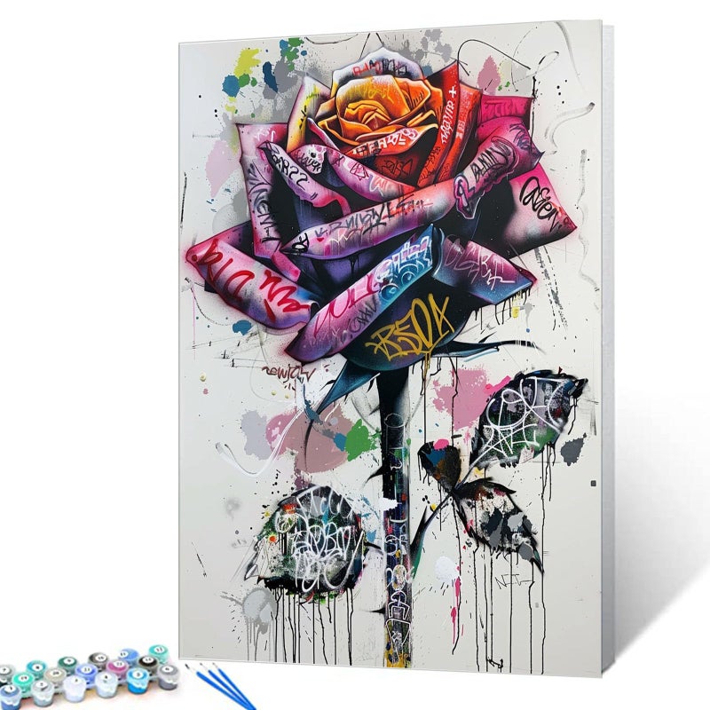 Tucocoo Street Graffiti Rose Paint by Number for Adults Beginner Students Pastel Colors Paint by Numbers for Adults Kits Acrylic Paint Suitable for Living Room 16x20Without Frame - Image 3