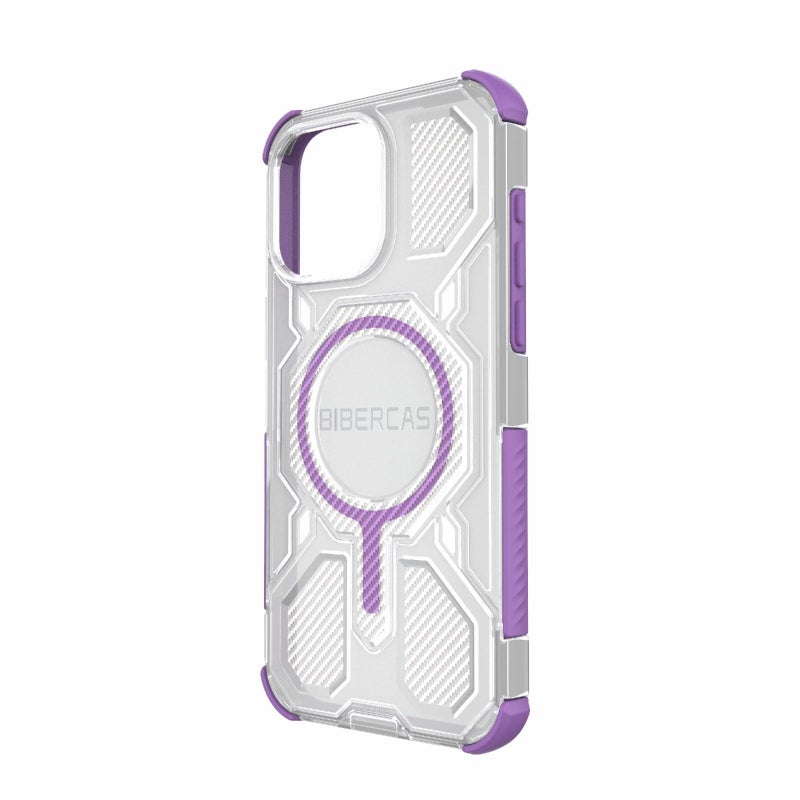 BIBERCAS For Iphone 15 Pro Max Transparent Color Series Magsafe Air Bag Shockproof Phone Case(Purple) - Image 3