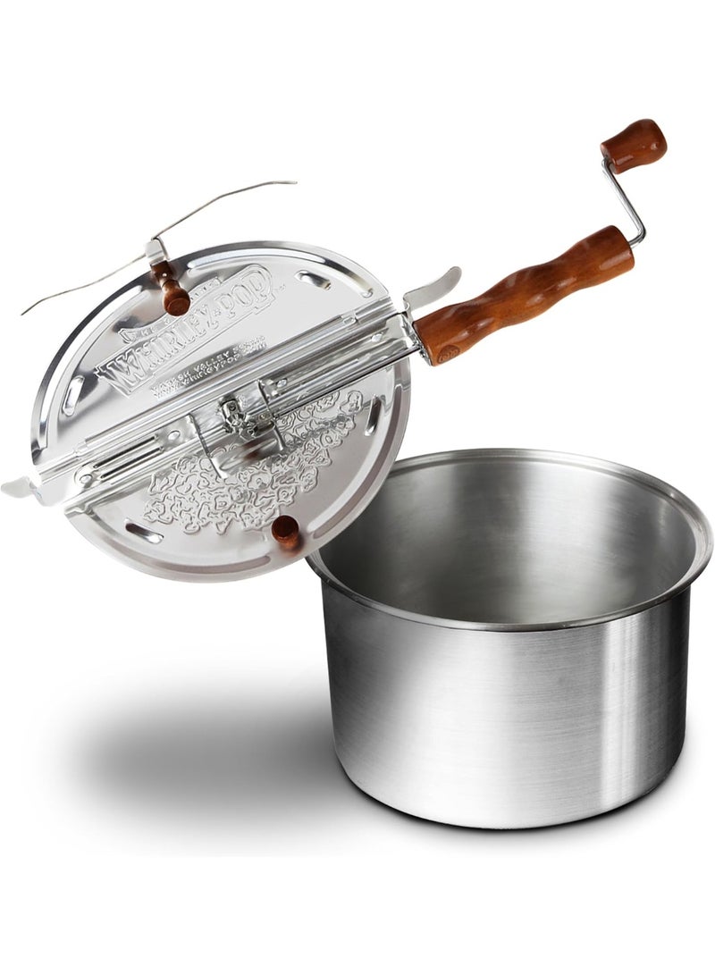 Wabash Valley Farms Original Whirley Pop Popcorn Maker - 6 Quart Stovetop Popcorn Popper With Four Popping Kits, Aluminum Popcorn Pot With Metal Gears, Wabash Valley Farms Stove Top Popcorn Maker, Popcorn Pan (Silver) - Image 1