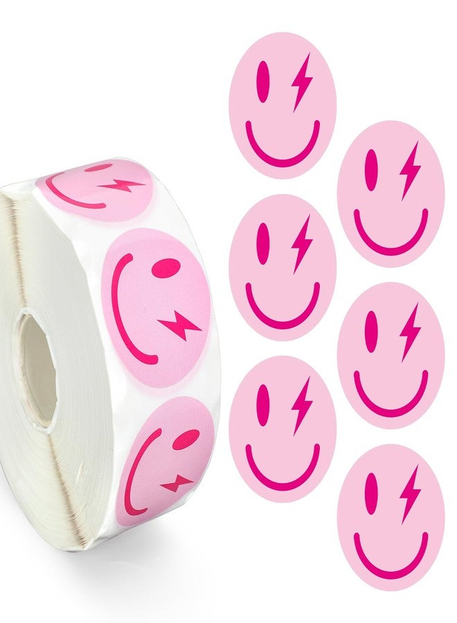 Whaline 1000Pcs Preppy Funny Face Stickers Roll Pink Happy Face Round Decal Stickers Reward Self-Adhesive Sticker for Back to School Teachers Preppy Party Favor Supplies - Image 1