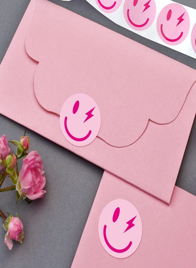 Whaline 1000Pcs Preppy Funny Face Stickers Roll Pink Happy Face Round Decal Stickers Reward Self-Adhesive Sticker for Back to School Teachers Preppy Party Favor Supplies - Image 5
