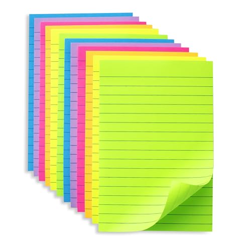 Kozerite (12 Pack) Lined Sticky Notes 4x6 in Ruled Stickies Super Sticking Power Memo Pads Bright Colors - Image 1