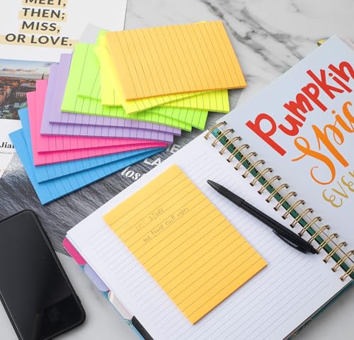 Kozerite (12 Pack) Lined Sticky Notes 4x6 in Ruled Stickies Super Sticking Power Memo Pads Bright Colors - Image 5