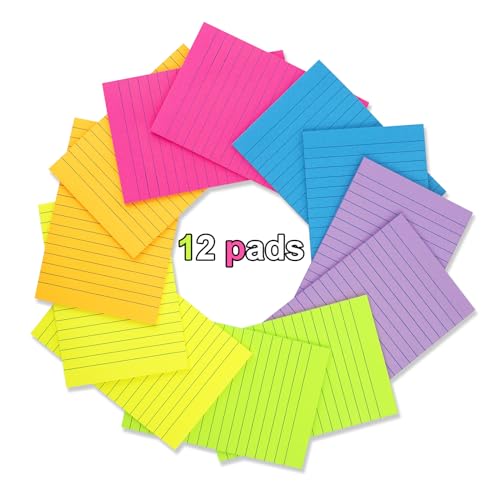 Kozerite (12 Pack) Lined Sticky Notes 4x6 in Ruled Stickies Super Sticking Power Memo Pads Bright Colors - Image 2