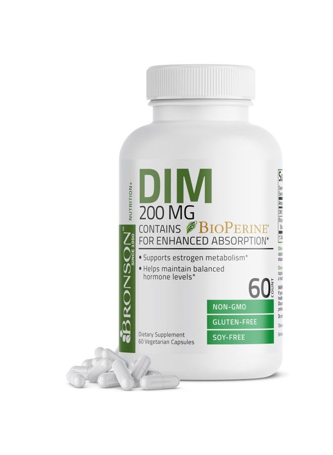 Bronson DIM 200 MG Supplement Diindolymethane with BioPerine for Enhanced Absorption, Estrogen Metabolism & Maintains Balanced Hormone Levels, 60 Vegetarian Capsules - Image 1