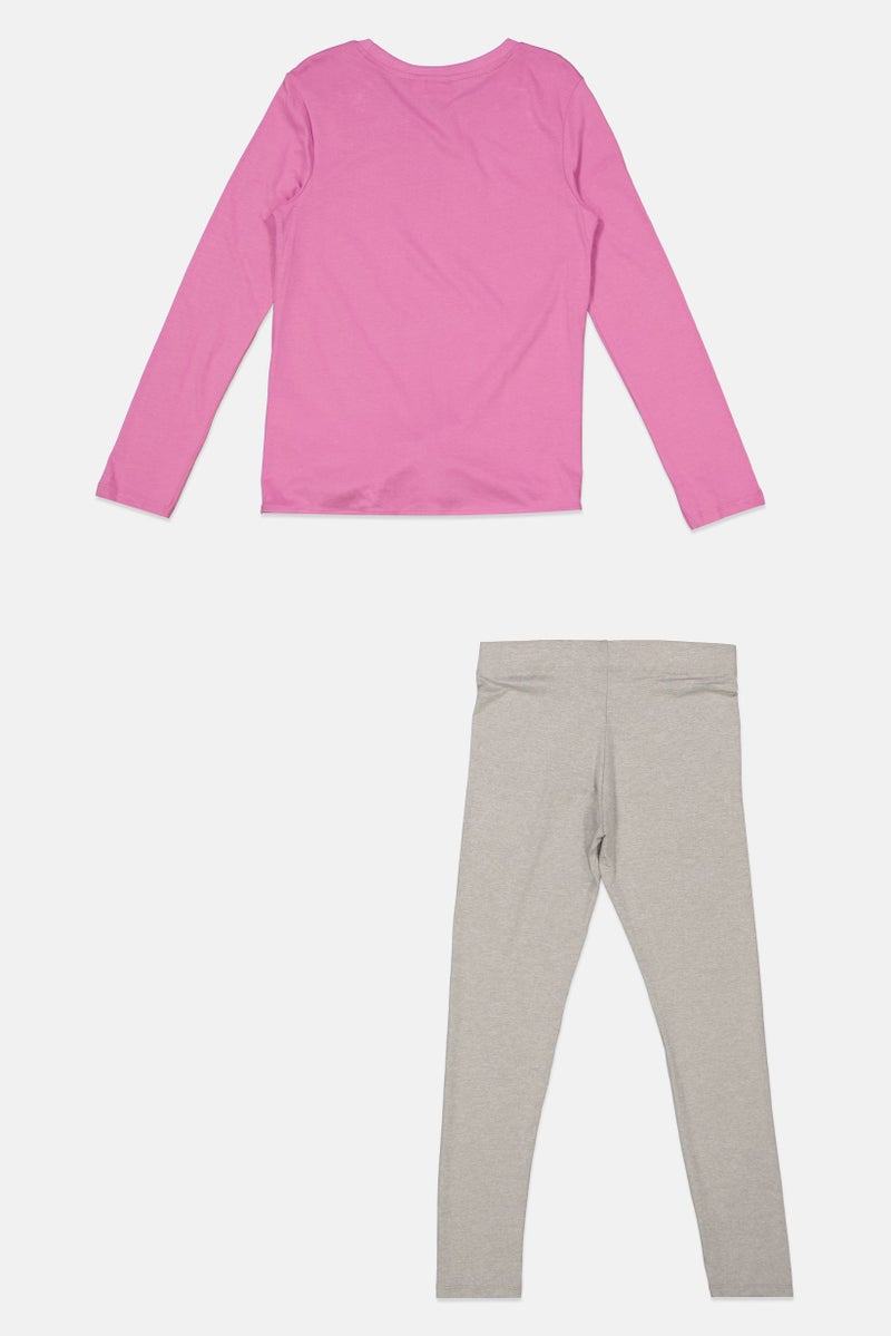 PUMA Kids Girl 2Piece Sportswear Fit Brand Logo Outdoor T-Shirt And Pull On Pants, Mauve - Image 2