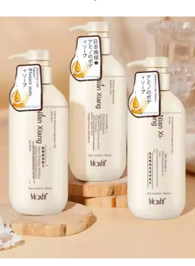 MAXFIT 3 Pieces Sakura Japanese Shampoo (Original) for Hair Growth, Prevention of Hair Loss and Dandruff Removal, Moisturizing and Smoothing Lotion and Skin Glasses 300 ml - Image 1