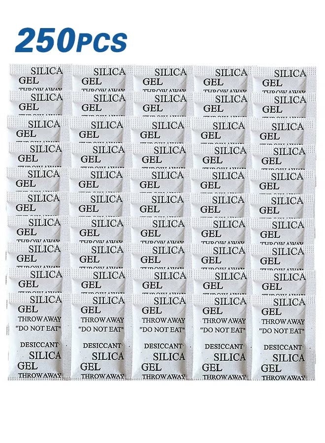 250 عبوات من حزم السيليكا جل المجففة بوزن 1 جرام، آمنة للاستخدام مع الطعام، حزم امتصاص الرطوبة الفاخرة لتخزين الطعام، عبوات حبيبات مجففة للتحكم في الرطوبة أثناء التخزين - Image 1