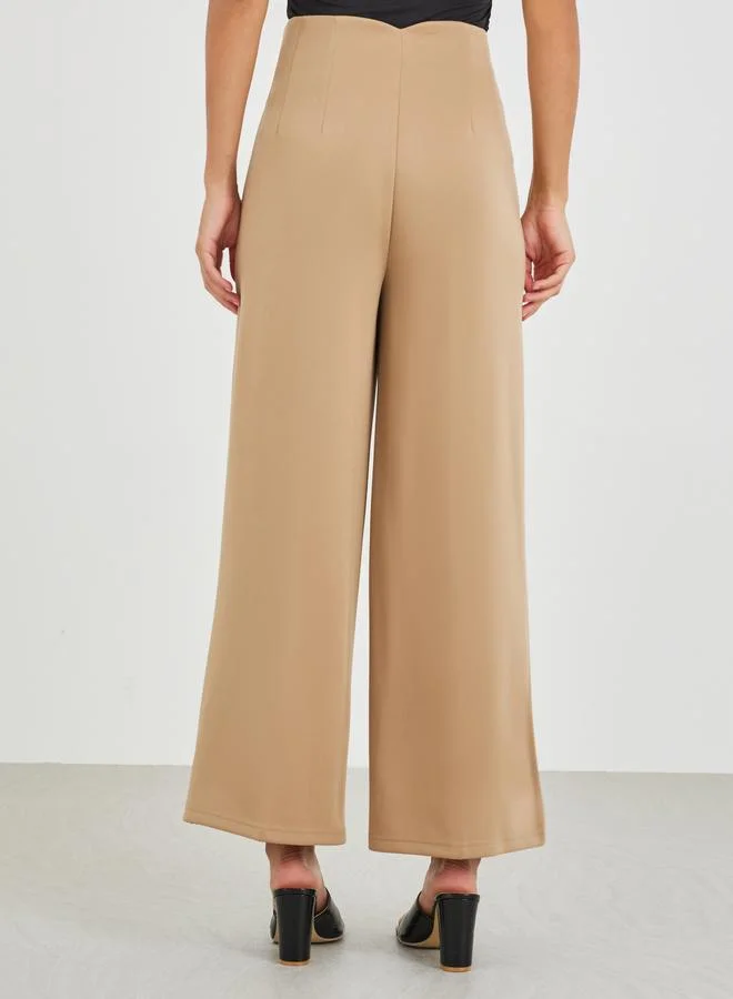 Styli Styli High Rise Wide Leg Pants with Pintuck Detail