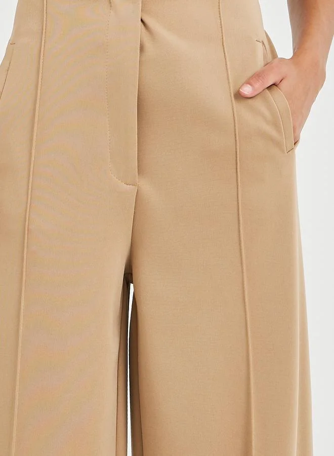 Styli Styli High Rise Wide Leg Pants with Pintuck Detail