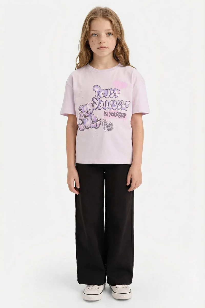 DeFacto Girl Relax Fit Crew Neck Slogan Printed T-Shirt
