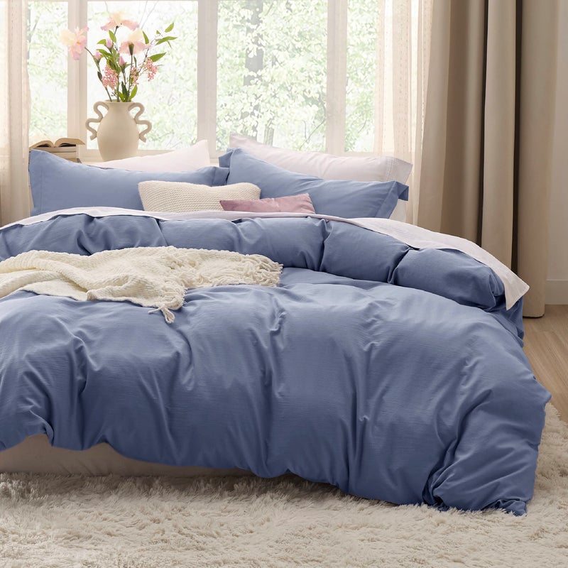Bedsure Slate Blue Duvet Cover King Size  3 Pieces Prewashed Extra Soft Bedding Set Includes 1 Duvet Cover 104x90 Inches with Zipper Closure  2 Pillow Shams Comforter Not Included