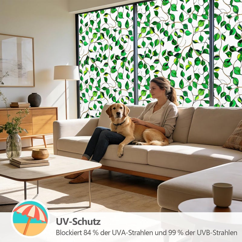 NINETREX Green Leaf Tinting Film on White Background UV Protection Film for Living Room Kitchen Bedroom Office (44.5 x 200cm) - Image 5