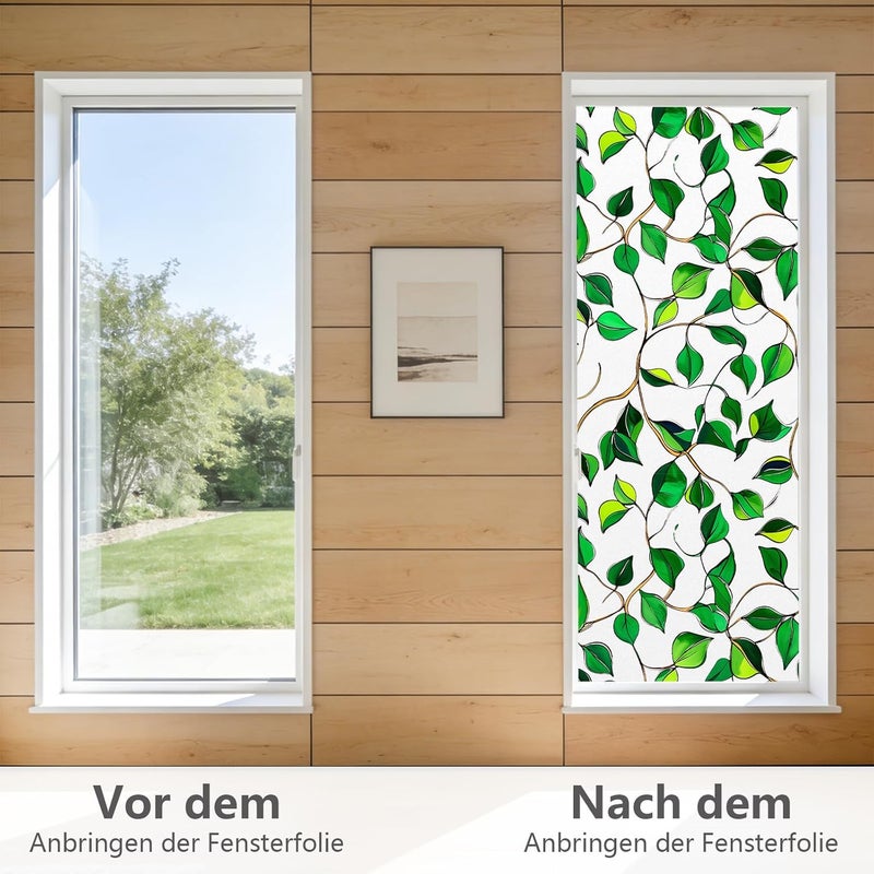 NINETREX Green Leaf Tinting Film on White Background UV Protection Film for Living Room Kitchen Bedroom Office (44.5 x 200cm) - Image 3