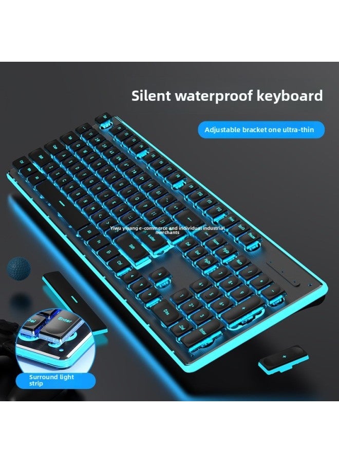 L1 Wired Mechanical Feel Membrane Keyboard Mouse Suit Mute Silent Typing Computer Office Game Dedicated Female-Color:None - Black Ice Blu-ray (keyboard And Mouse Set) - Wired - Keyboard Mechanical Feel Silent Keys - Image 2