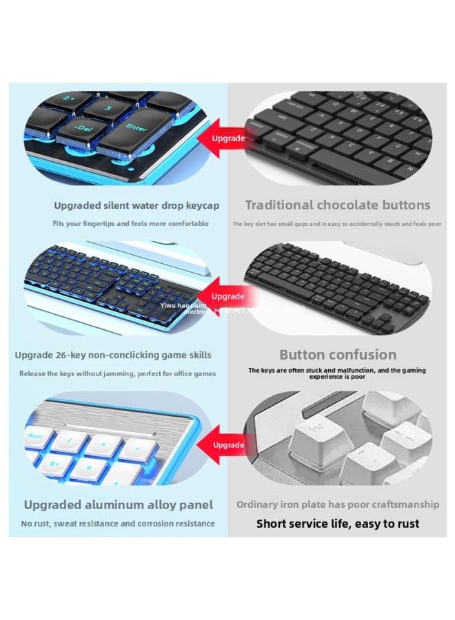 L1 Wired Mechanical Feel Membrane Keyboard Mouse Suit Mute Silent Typing Computer Office Game Dedicated Female-Color:None - Black Ice Blu-ray (keyboard And Mouse Set) - Wired - Keyboard Mechanical Feel Silent Keys - Image 4