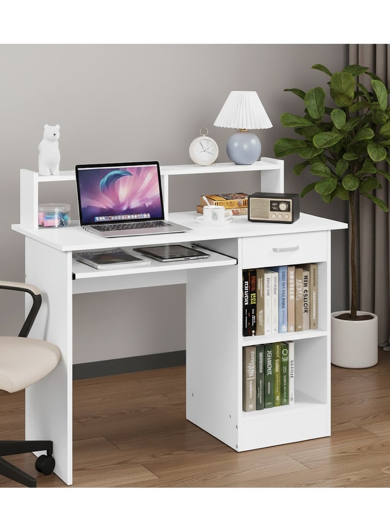 إيه جي دي مكتب كمبيوتر وألعاب 106 سم للمنزل والمكتب، طاولة مكتب مع مساحة تخزين للكتابة والدراسة/ أبيض - Image 2