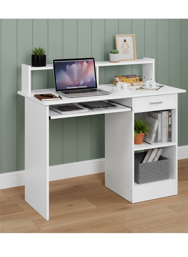 إيه جي دي مكتب كمبيوتر وألعاب 106 سم للمنزل والمكتب، طاولة مكتب مع مساحة تخزين للكتابة والدراسة/ أبيض - Image 1