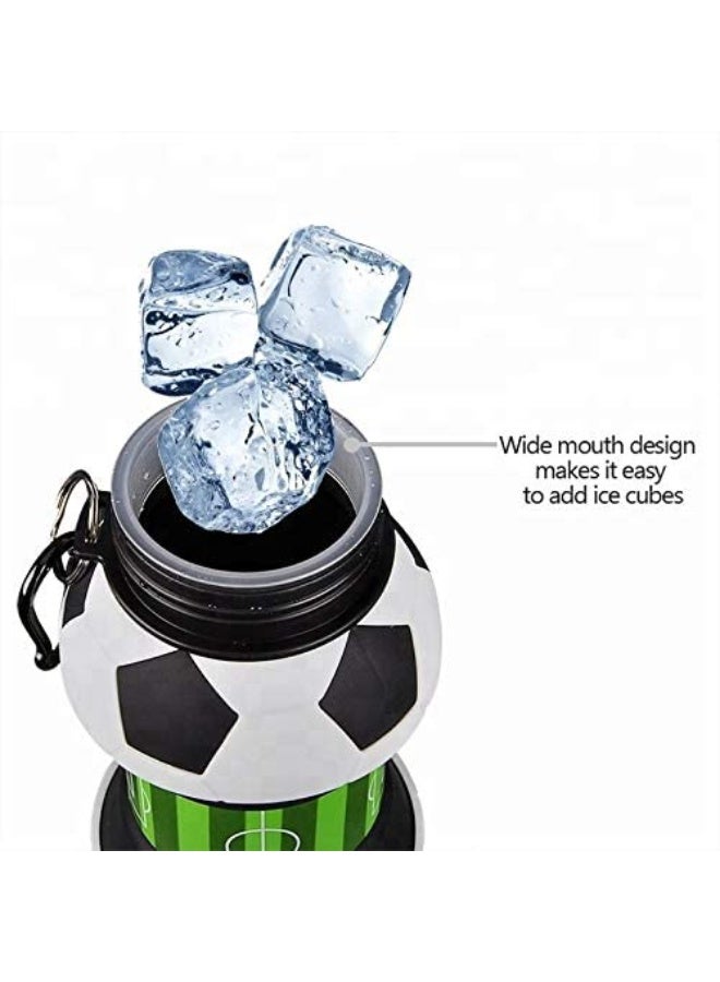 Silicone Collapsible Water Bottle, Football Design, Leak-Proof & BPA Free with Carabiner Clip - 550ml (18.5oz) - Image 3