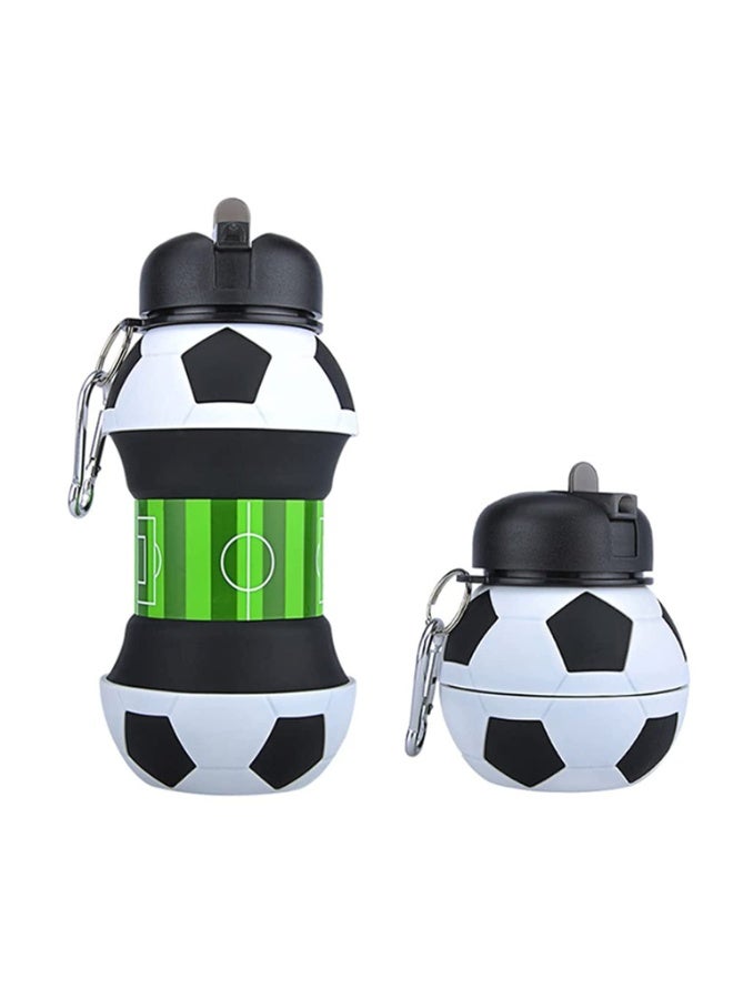 Silicone Collapsible Water Bottle, Football Design, Leak-Proof & BPA Free with Carabiner Clip - 550ml (18.5oz) - Image 1