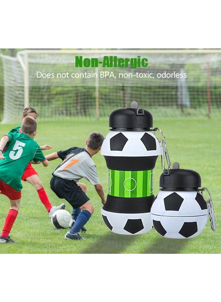 Silicone Collapsible Water Bottle, Football Design, Leak-Proof & BPA Free with Carabiner Clip - 550ml (18.5oz) - Image 5