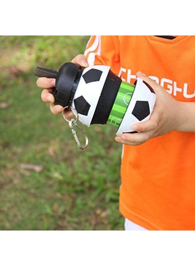 Silicone Collapsible Water Bottle, Football Design, Leak-Proof & BPA Free with Carabiner Clip - 550ml (18.5oz) - Image 4