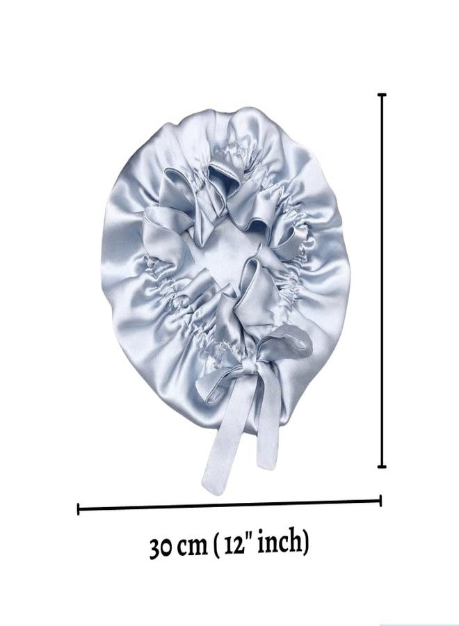 Atrube Satin Bonnet for Curly Hair| Silk Satin Hair Cap for Sleeping| Reversible Hair wrap with Adjustable Tying Drawstring Pack of 2 (Silver, Blue) - Image 3