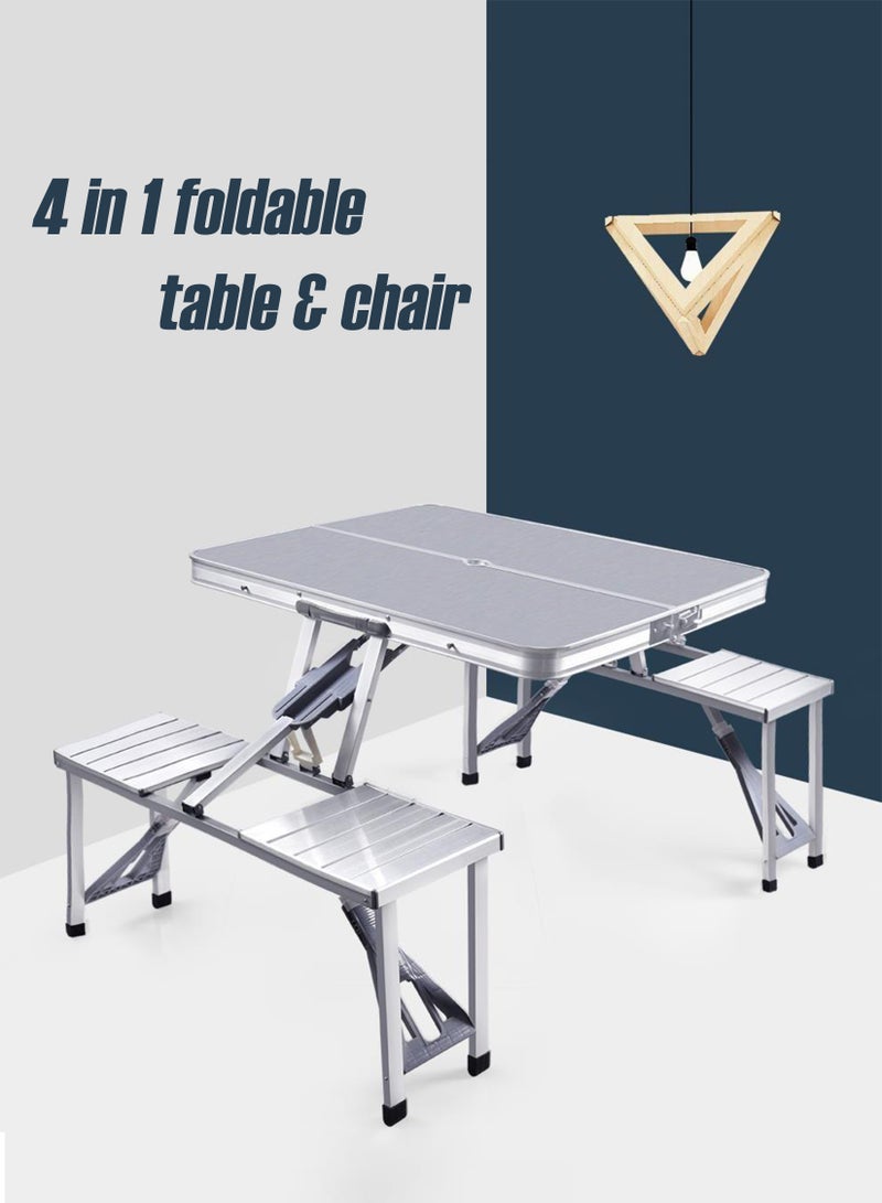 توشونكس طاولة ألومنيوم خارجية قابلة للطي 4 في 1 مع كراسي مرفقة - نزهة محمولة وشواء - Image 1