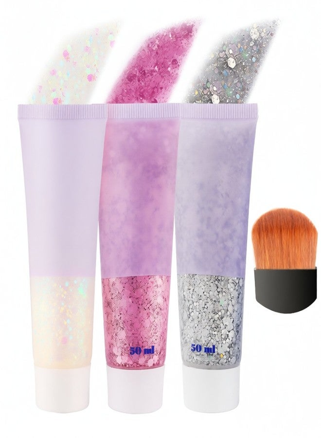 Maykawe Chunky Glitter Gel Glitter Body Gel Festival Glitter Cosmetic Face Hair Nails Makeup Mermaid Sequins Liquid Eyeshadow Long Lasting Sparkling 50 ml (#06 White) - Image 1