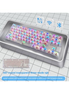 Crystal Axis X87RGB Wireless Mechanical Keyboard Ice Spirit Three-mode Bluetooth Customized Hot Plug Code Word Transparent-Colour:Salt White Axis-45g Paragraph Axis-crystal Transparent White Three-mode Wireless Customized Silent Rgb Backlight Full-key Hot-swappable Music Rhythm-official Standard