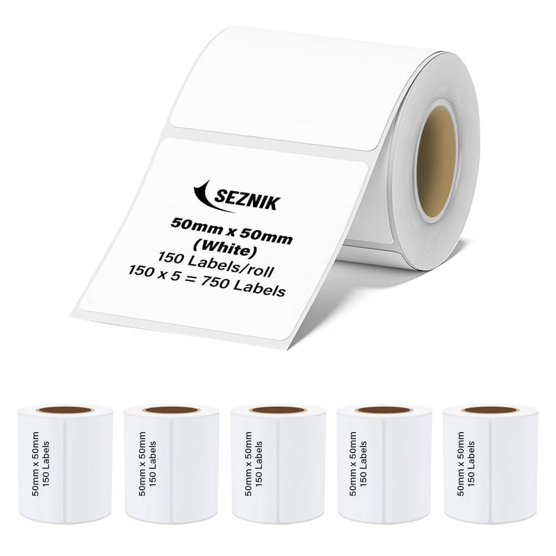 SEZNIK Thermal Lables, 50mmx50mm Label Roll Paper, 2 inch Self-Adhesive Thermal Paper for Mini Printer (White - 50mmx50mm - 750 Labels) - Image 1