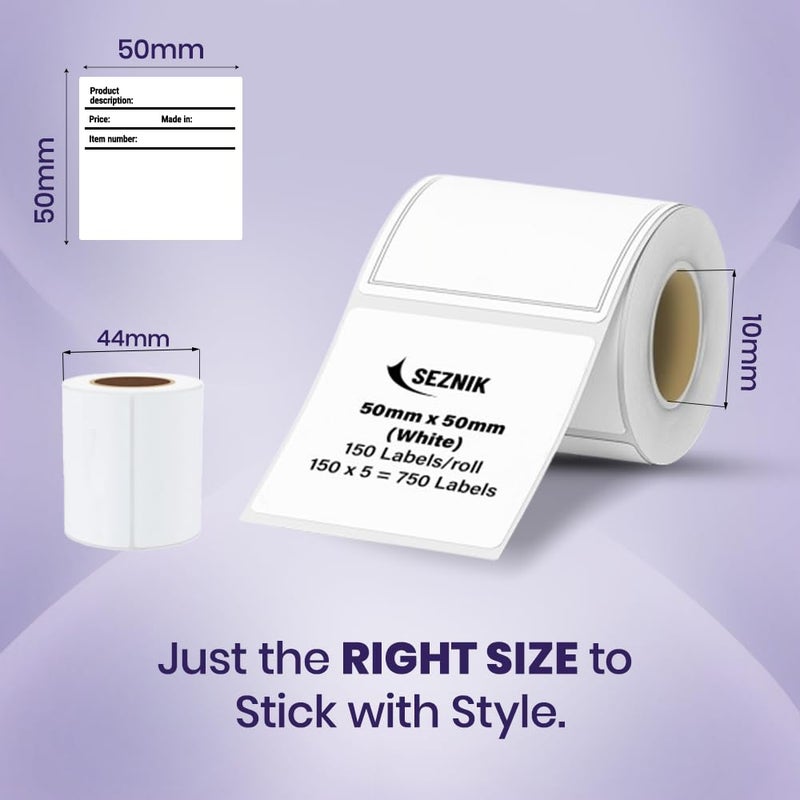 SEZNIK Thermal Lables, 50mmx50mm Label Roll Paper, 2 inch Self-Adhesive Thermal Paper for Mini Printer (White - 50mmx50mm - 750 Labels) - Image 2