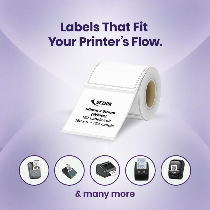SEZNIK Thermal Lables, 50mmx50mm Label Roll Paper, 2 inch Self-Adhesive Thermal Paper for Mini Printer (White - 50mmx50mm - 750 Labels) - Image 3