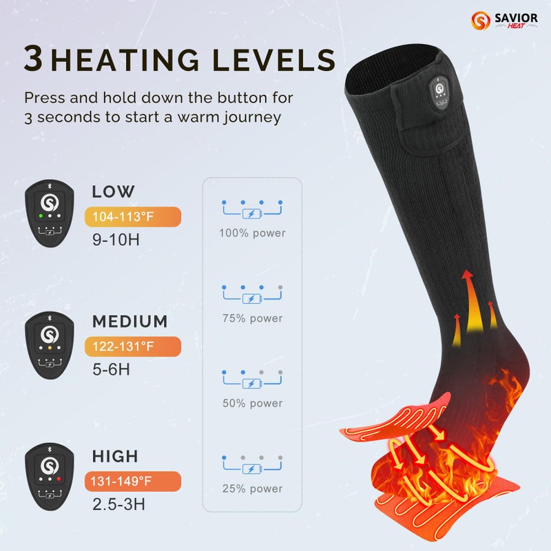 SAVIOR HEAT Heated Socks With App Control For Men Women  Savior Heat Electric Rechargeable Battery Heating Socks Washable Foot Warmer For Winter Skiing Hunting Fishing Hiking (Medium) - Image 3