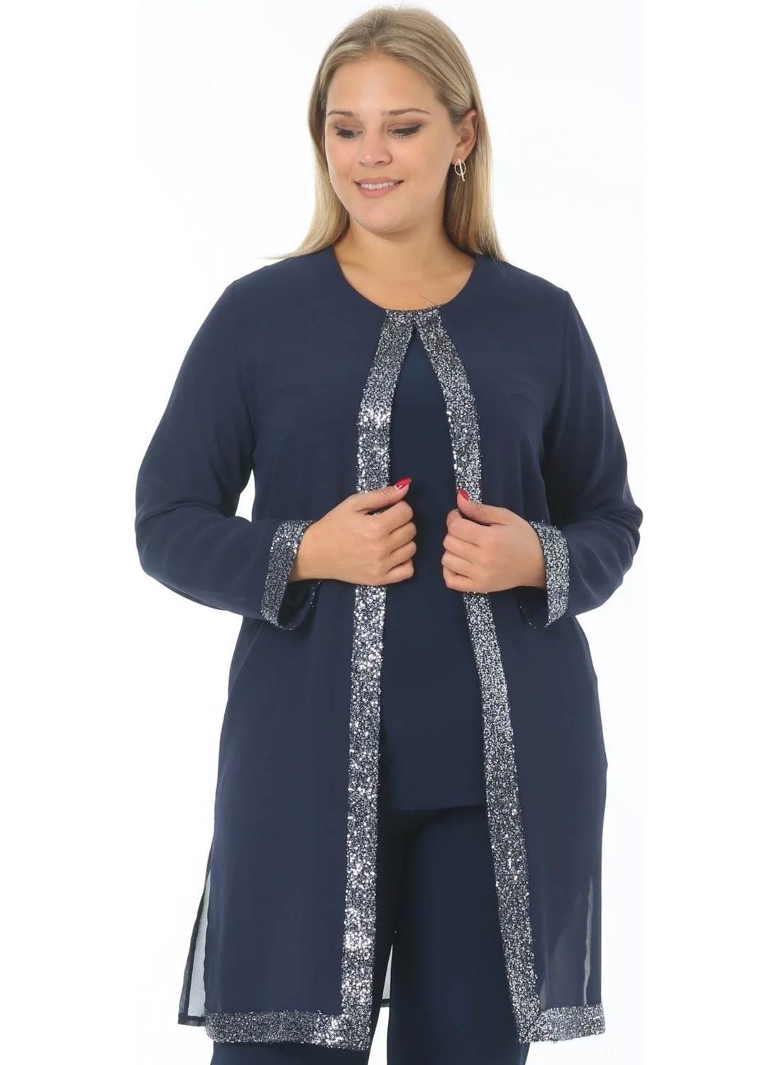 Arıkan Plus Size 3717 Jacket + Blouse Two Piece Set