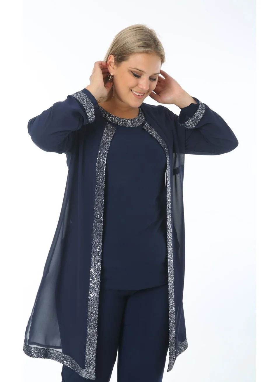 Arıkan Plus Size 3717 Jacket + Blouse Two Piece Set