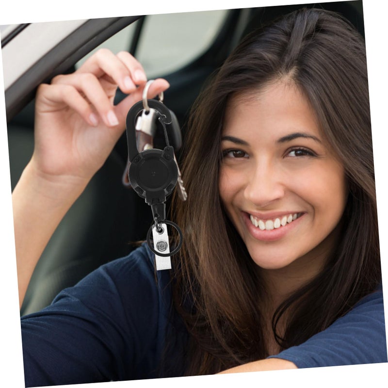 Retractable Keychain Holder with Carabiner Clip for Keys Cards and Backpack Accessories Black - Image 5