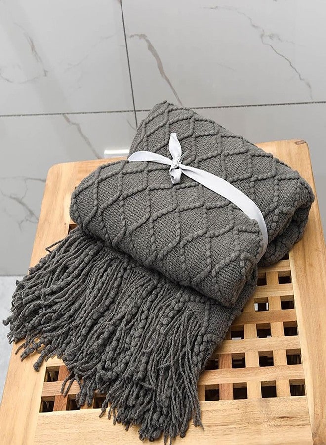 Ctslbreploo Geometry Bed Runners for King & Queen Size Bed Solid Grey Bed Scarf with Tassel Boho Knit Bed Runner Scarves Decorative for Bedroom Home Hotel (91x24 Inches, 1 Piece) - Image 3