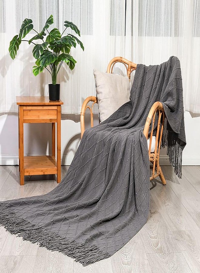 Ctslbreploo Geometry Bed Runners for King & Queen Size Bed Solid Grey Bed Scarf with Tassel Boho Knit Bed Runner Scarves Decorative for Bedroom Home Hotel (91x24 Inches, 1 Piece) - Image 4
