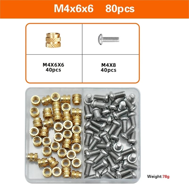 Versatile 4sets Heat Insert Nut for 3D Printer Brass & Copper Thermal Threaded Kit 304 Stainless Steel Phillips Screw(M4X6X6 80pcs) - Image 2