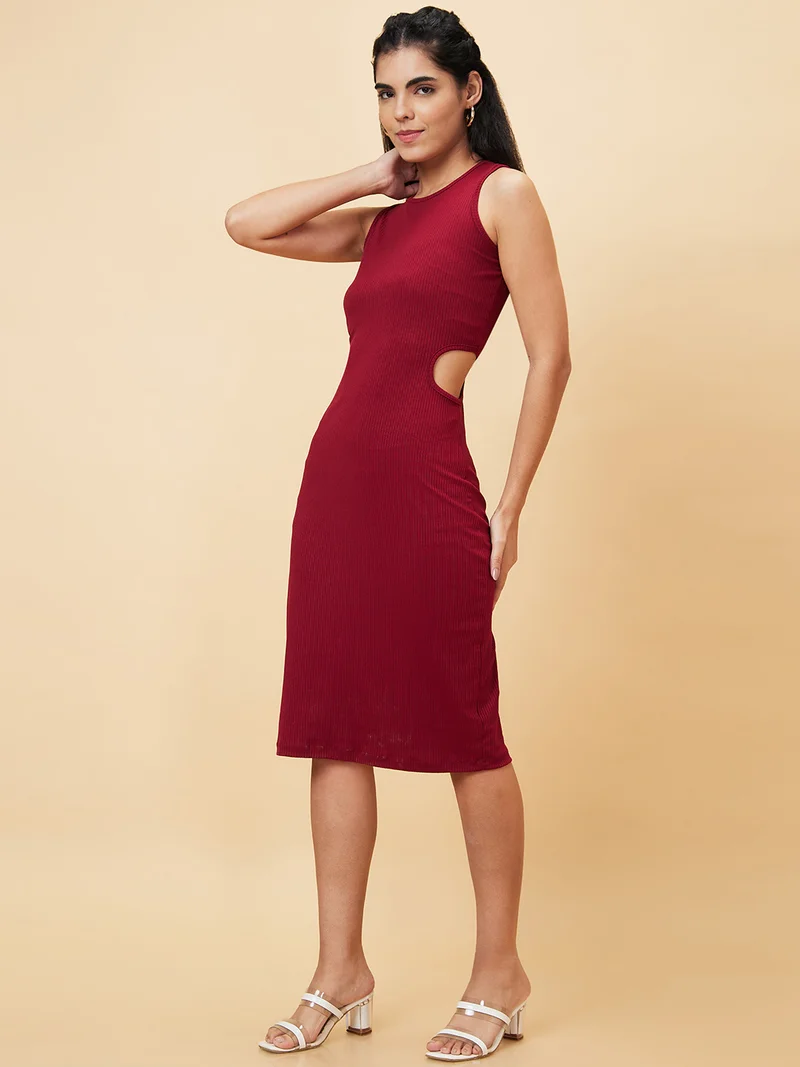 globus Women Round Neck Sleeveless Cut-Out Detail Bodycon Dress