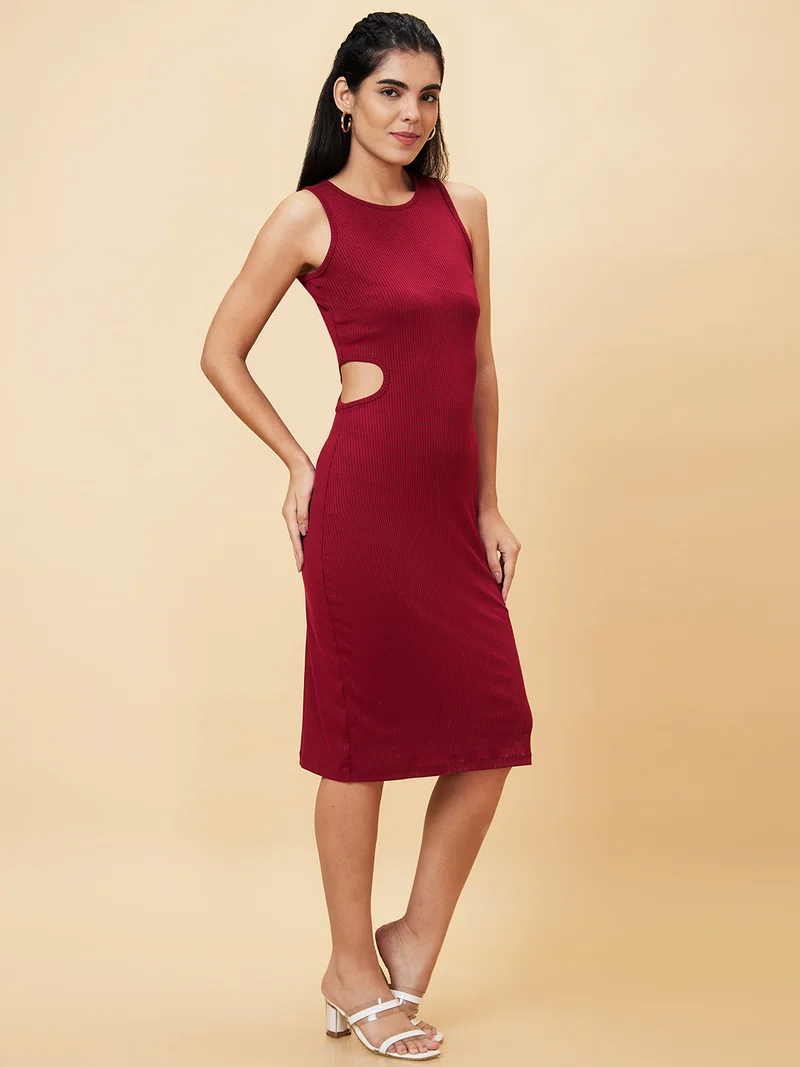 globus Women Round Neck Sleeveless Cut-Out Detail Bodycon Dress