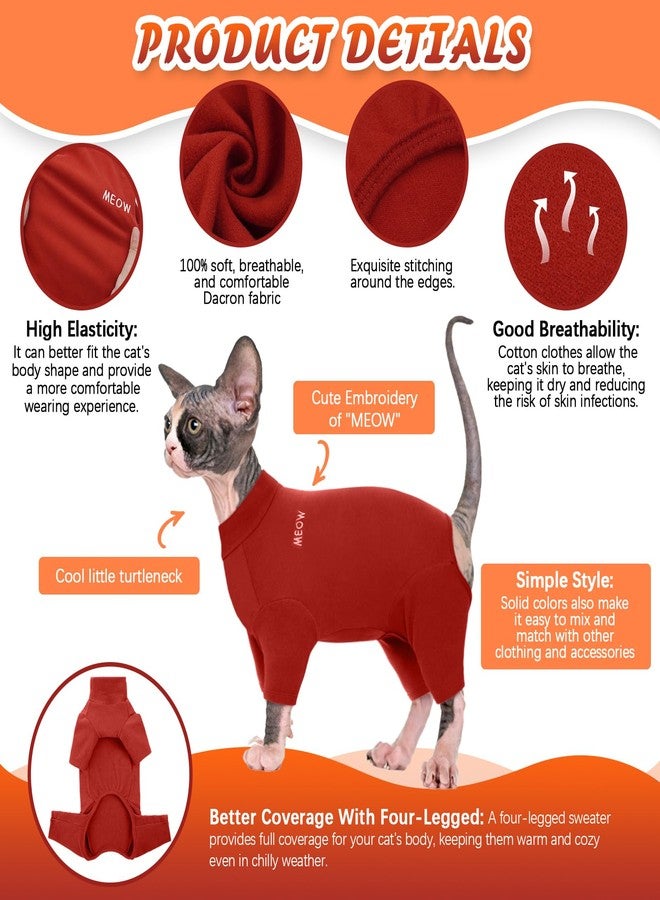 ROZKITCH Cat Clothes - Breathable Soft Jumpers for Cats, Warm Sweater T-Shirt Pajamas Jumpsuit Vest - Cornish Rex Devon Rex Peterbald Red L - Image 2
