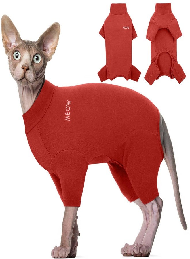 ROZKITCH Cat Clothes - Breathable Soft Jumpers for Cats, Warm Sweater T-Shirt Pajamas Jumpsuit Vest - Cornish Rex Devon Rex Peterbald Red L - Image 1