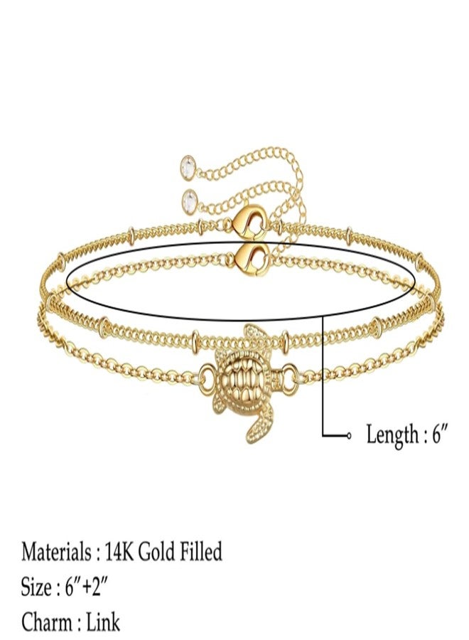 AZFEIYA Dainty Gold Bracelets for Women, 14K Gold Plated Adjustable Layered Bracelet Cute Evil Eye,Turtle Gold Bracelets for Women Jewelry (Turtle) - Image 3