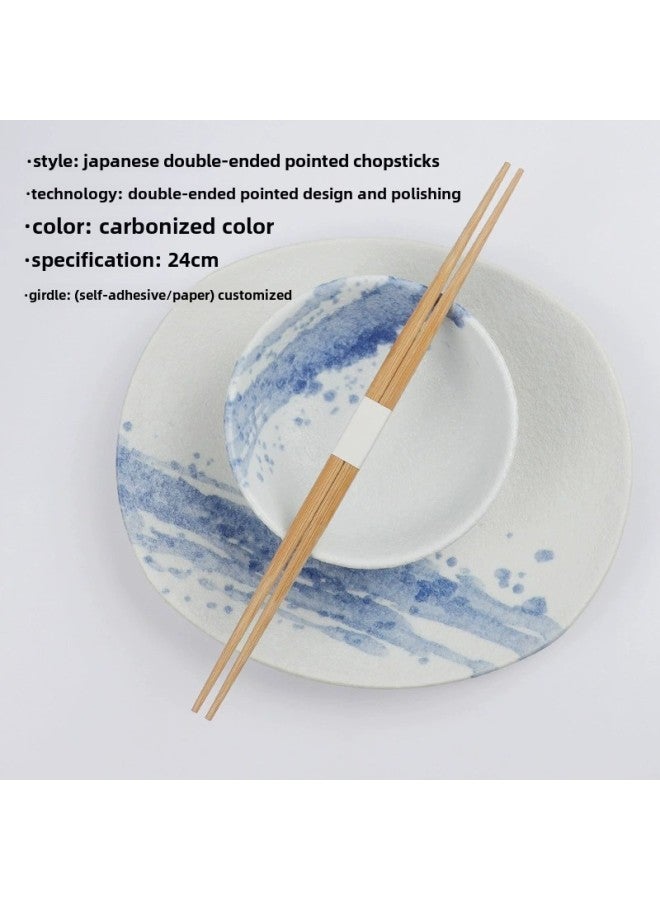 Disposable Sushi Cuisine Barbecue Custom High-grade Two-pointed Double-headed Bamboo Chopsticks Takeaway Manufacturers Japanese Chopsticks-Color:Customized Logo24cm Carbonized Double Head (sticker/paper)  - Image 1