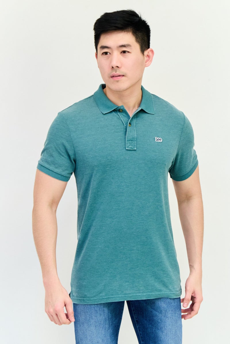 LEE Men Regular Fit Embroidered Logo Short Sleeve Polo Shirts, Green - Image 1