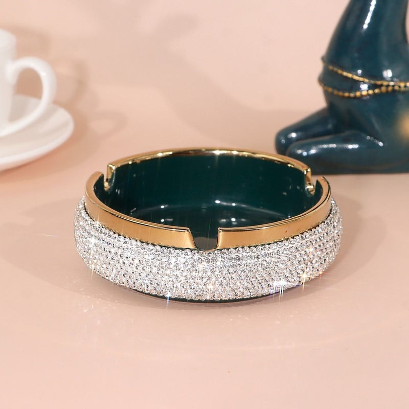 Black And Gold Ceramic Ashtray Round Odorless Portable For Home Office Desk Decor - Image 5